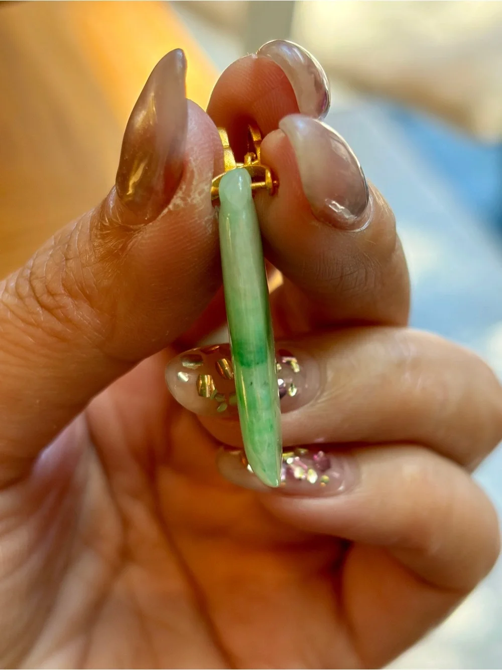 Grade A Burmese Jadeite Fu Gua Fortune Melon Pendant/Gold-Plated Silver Bail